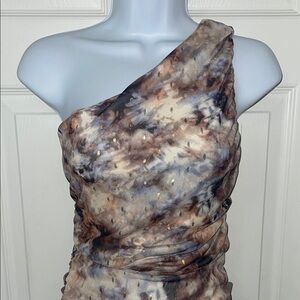 One-Shoulder gold flecked cockta dress